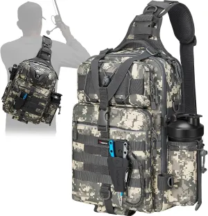 Piscifun Tackle Bag With Rod & Gear Holder - Lightweight Sling Storage Bag, Outdoor Shoulder Pack for Fishing, Hiking, Hunting