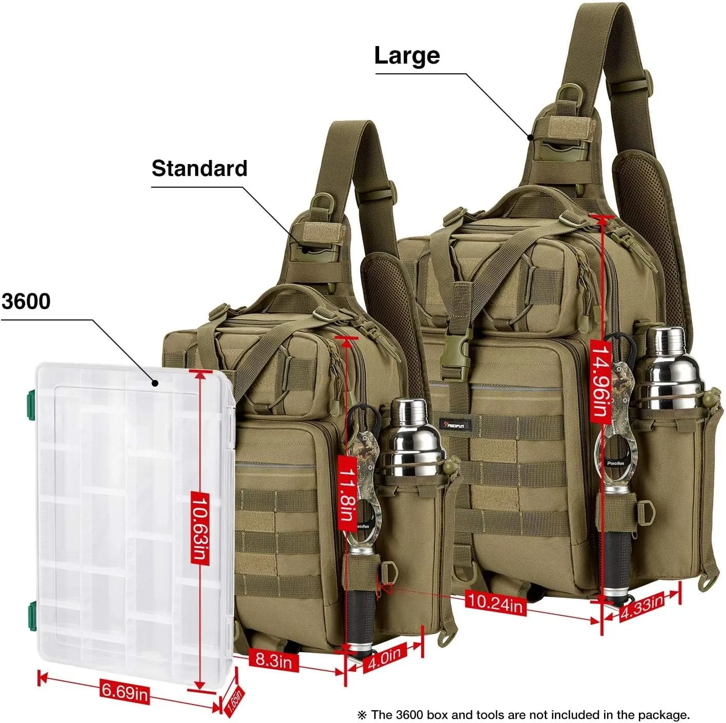 Piscifun Tackle Bag With Rod & Gear Holder - Lightweight Sling Storage Bag, Outdoor Shoulder Pack for Fishing, Hiking, Hunting