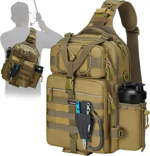 Piscifun Tackle Bag With Rod & Gear Holder - Lightweight Sling Storage Bag, Outdoor Shoulder Pack for Fishing, Hiking, Hunting