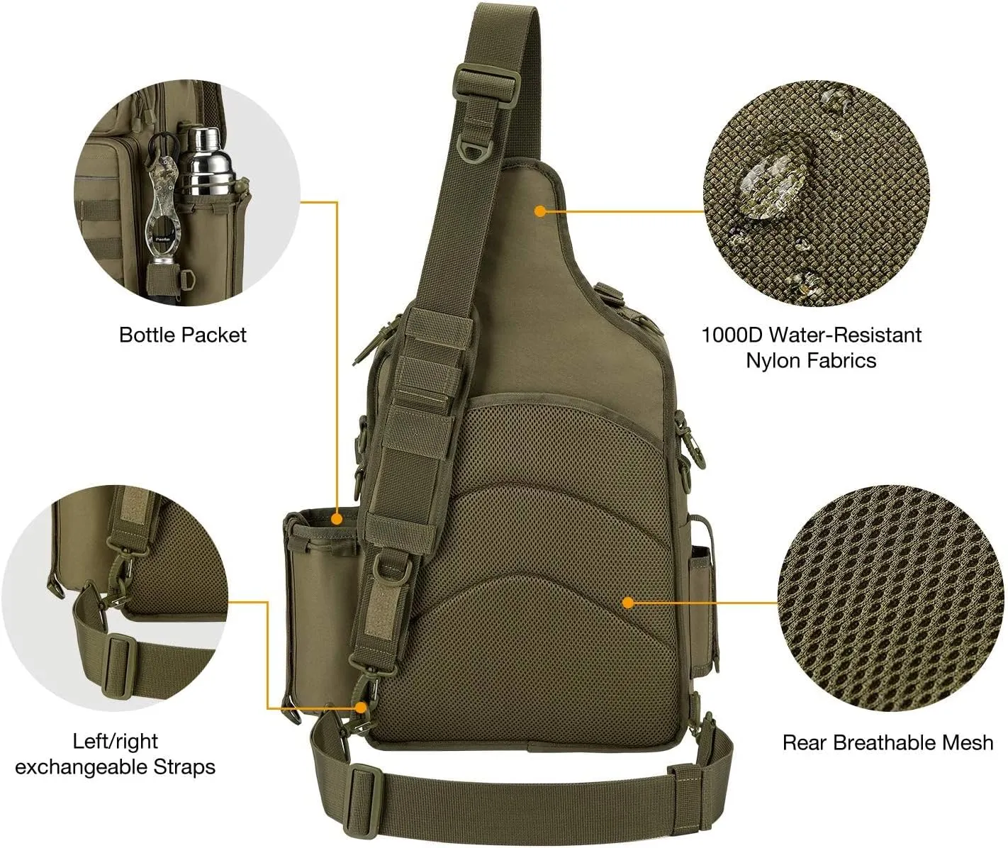 Piscifun Tackle Bag With Rod & Gear Holder - Lightweight Sling Storage Bag, Outdoor Shoulder Pack for Fishing, Hiking, Hunting