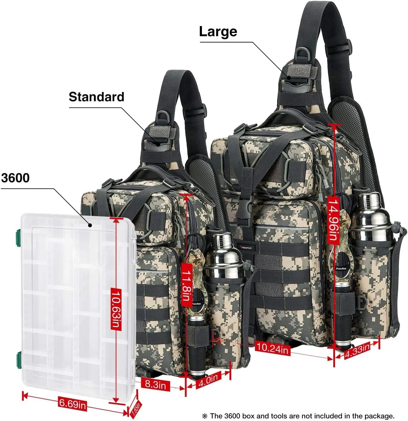Piscifun Tackle Bag With Rod & Gear Holder - Lightweight Sling Storage Bag, Outdoor Shoulder Pack for Fishing, Hiking, Hunting