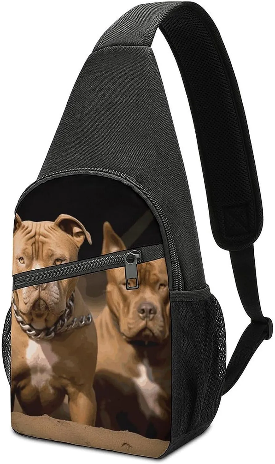 Pitbull Dogs Sling Bag Travel Sling Backpack Man Purse for Men Hiking Crossbody Bags Chest Bag Shoulder Chest Pack