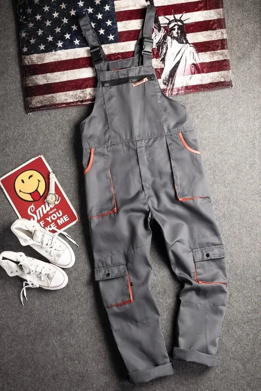 Plus Size Bib Overall Workwear Jumpsuit Sleeveless Coverall Pants with Pockets S-4XL