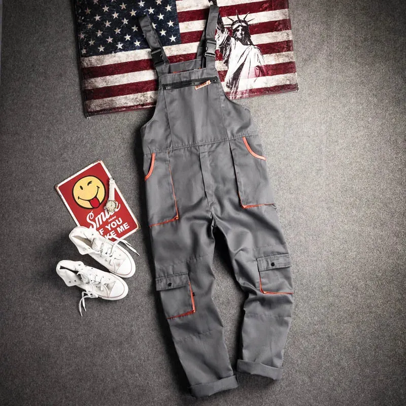 Plus Size Bib Overall Workwear Jumpsuit Sleeveless Coverall Pants with Pockets S-4XL