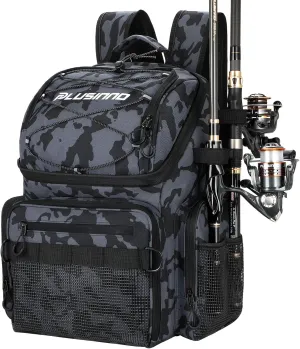 PLUSINNO Cooler Fishing Backpack with Rod Holders 45L Large Water-resistant Fishing Tackle bag Store Fishing Gear Fishing Gifts for Men Father