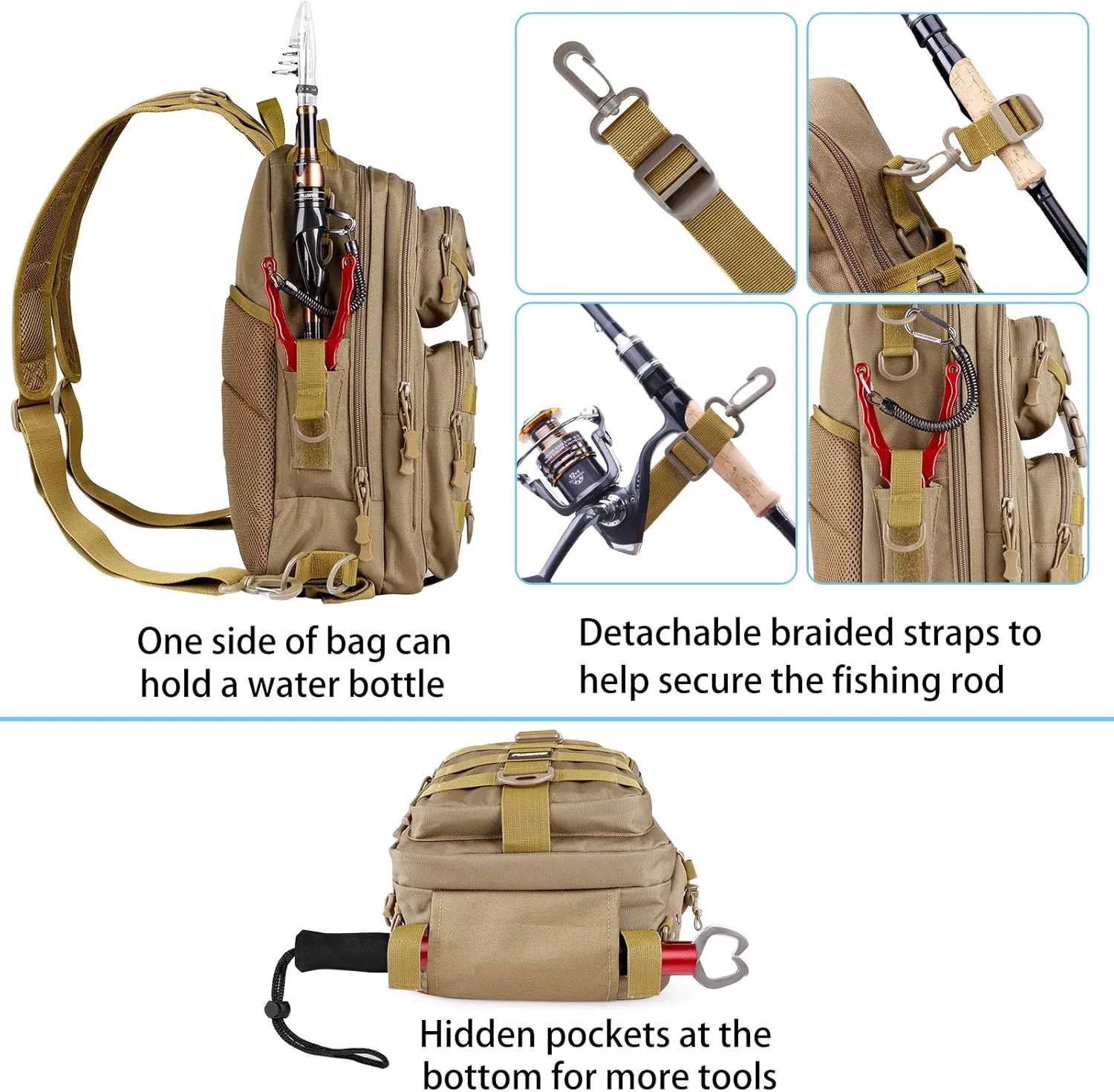 PLUSINNO Fishing Backpack with Rod Holder, Water-Resistant Tackle Bag - Ideal Gifts for Men