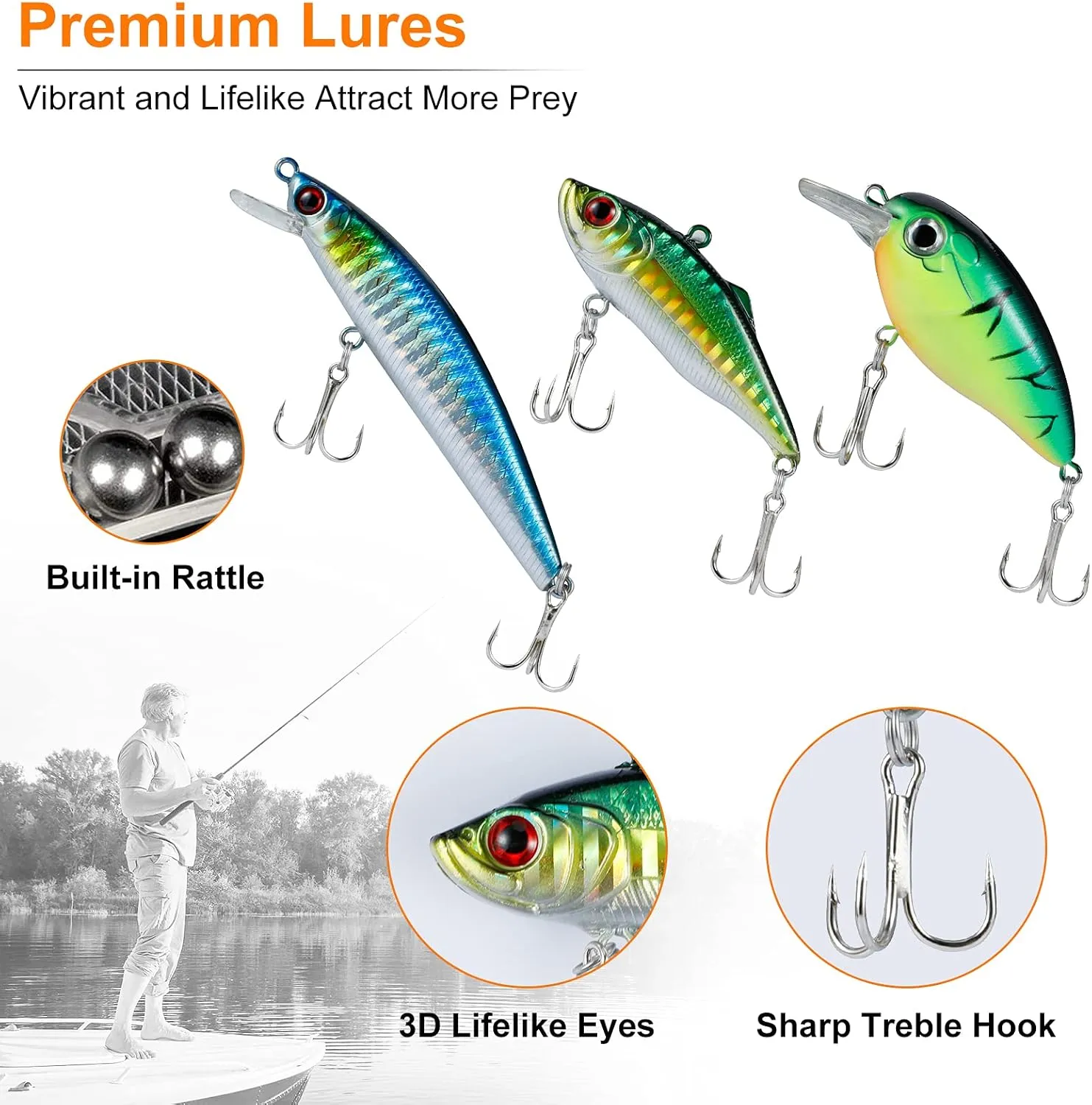 PLUSINNO Fishing Lures, 292/210Pcs Tackle Box with Tackle Included, Crankbaits, Hooks, Weights, Fishing Accessories kit, Fishing Bait Lure Gear Kit Gift for Men Bass,Trout