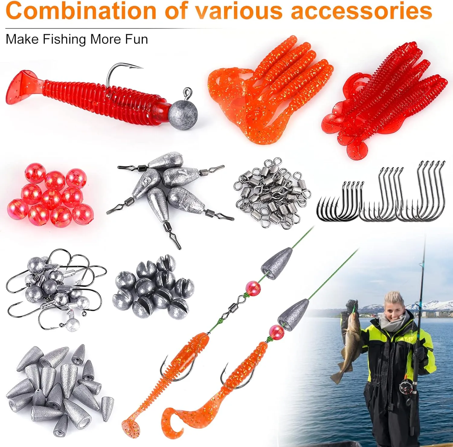 PLUSINNO Fishing Lures, 292/210Pcs Tackle Box with Tackle Included, Crankbaits, Hooks, Weights, Fishing Accessories kit, Fishing Bait Lure Gear Kit Gift for Men Bass,Trout