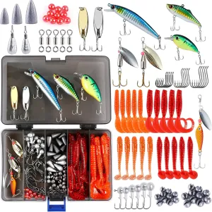 PLUSINNO Fishing Lures, 292/210Pcs Tackle Box with Tackle Included, Crankbaits, Hooks, Weights, Fishing Accessories kit, Fishing Bait Lure Gear Kit Gift for Men Bass,Trout
