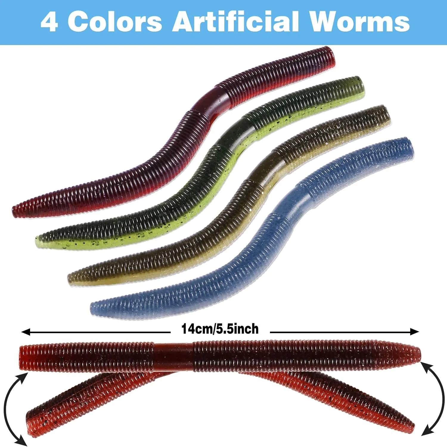 PLUSINNO Wacky Worm Fishing Lure Kit, Soft Plastic Fishing Lures, Grub Baits Hook Wacky Rig Bass Trout Fishing Worms Lures w/Tackle Box