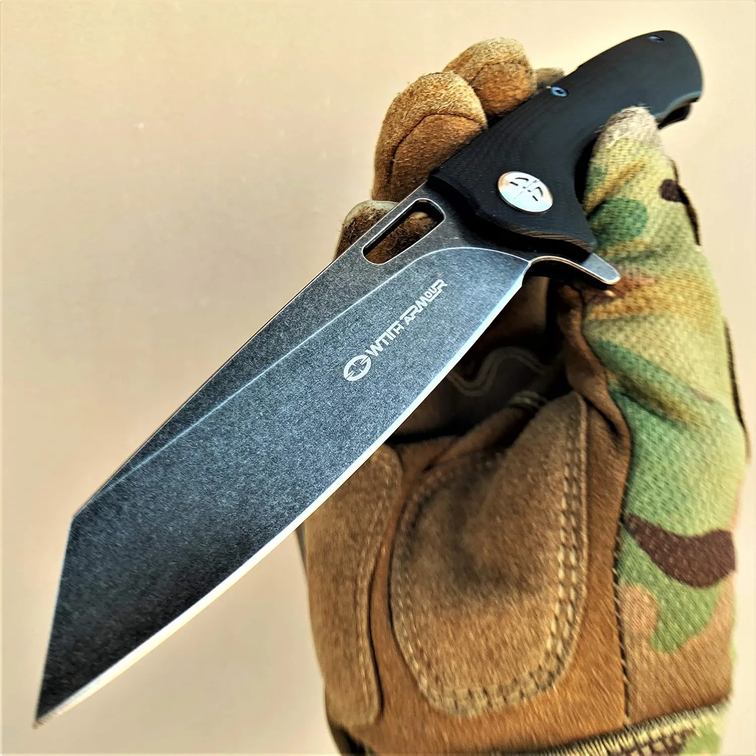 Pocket Knife Camping Accessories Survival Kit 8" Tactical Knife Dark Gray Stonewash D2 Steel Blade with Ball Bearing System Paired With G10 Handle Scales Hunting Knife Camping Gear 79781