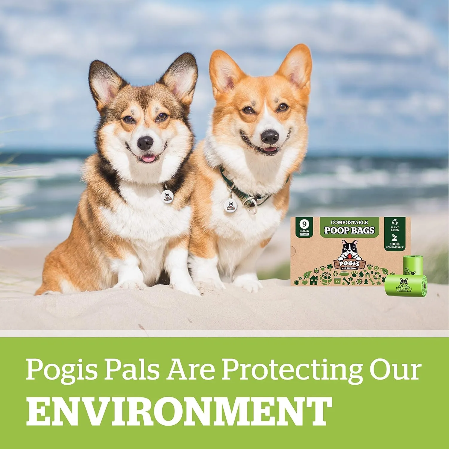 Pogi's Compostable Poop Bags – Leak-Proof, Extra-Large, Plant-Based, Compostable – 9 Rolls (135 Bags)