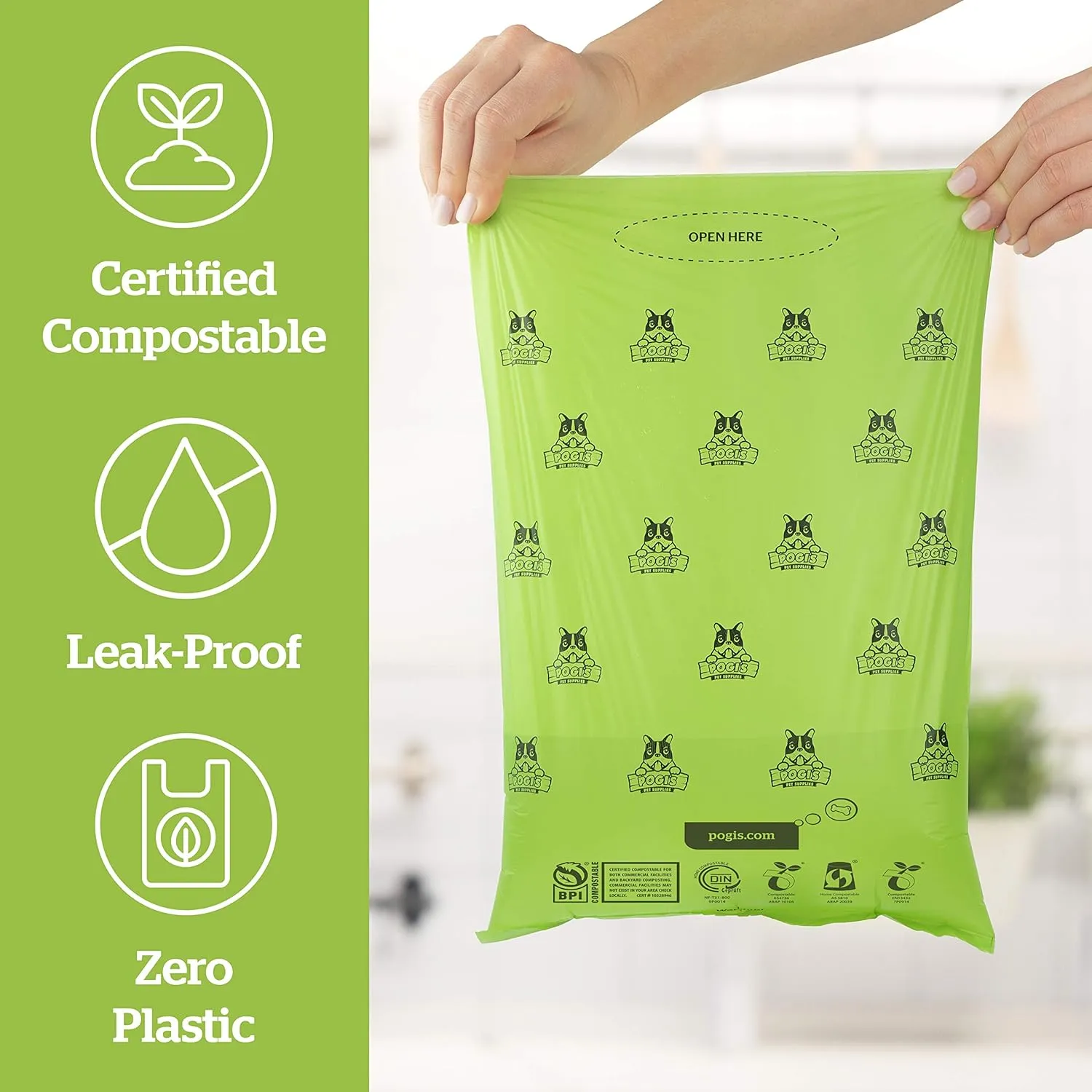 Pogi's Compostable Poop Bags – Leak-Proof, Extra-Large, Plant-Based, Compostable – 9 Rolls (135 Bags)
