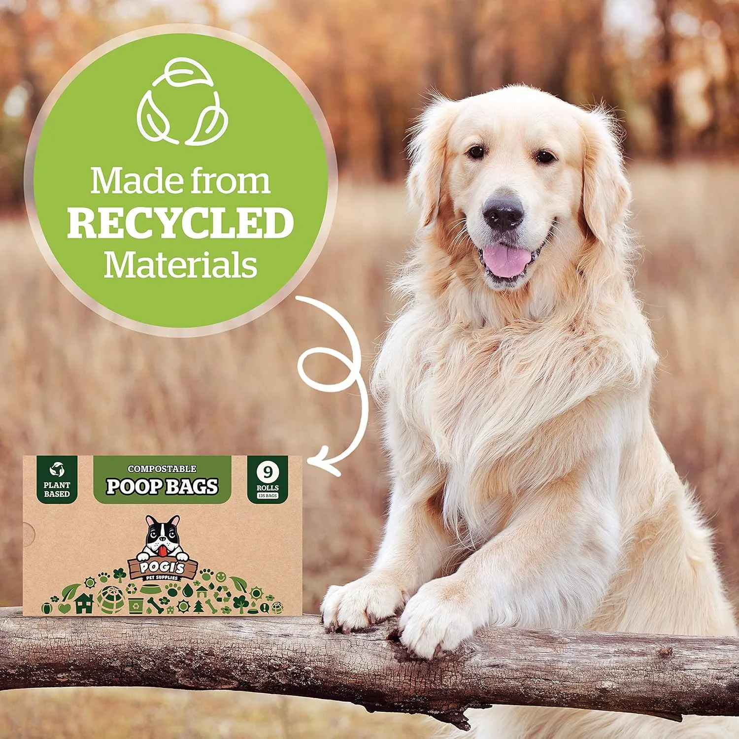Pogi's Compostable Poop Bags – Leak-Proof, Extra-Large, Plant-Based, Compostable – 9 Rolls (135 Bags)