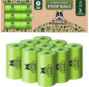 Pogi's Compostable Poop Bags – Leak-Proof, Extra-Large, Plant-Based, Compostable – 9 Rolls (135 Bags)