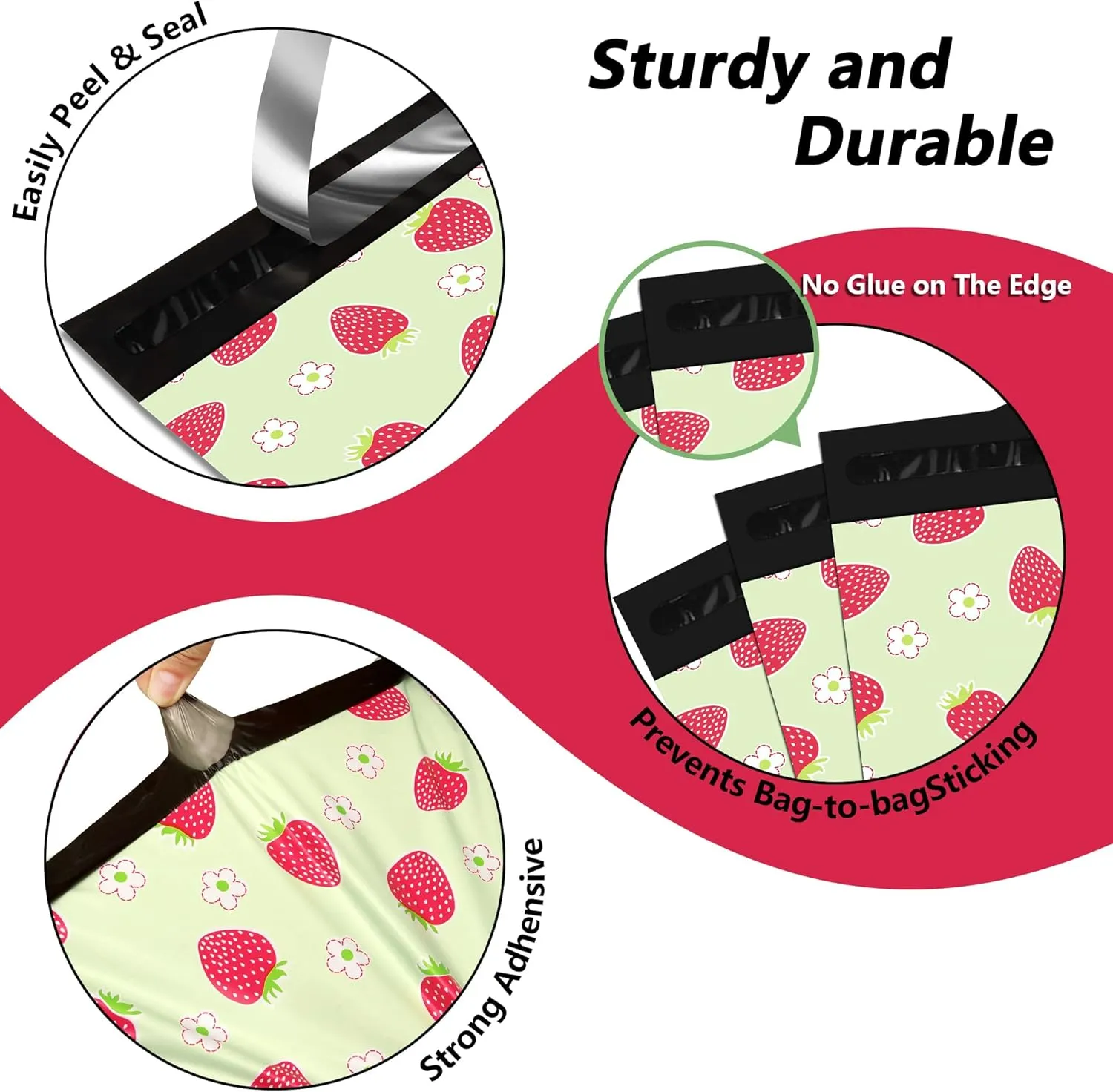 Poly Mailers 10x13 Inch 100 Pcs - Strawberries printed Shipping Bags, 2.4mil Thickness, Waterproof and Tear Resistant Mailing Envelopes, Self-Sealing Packaging Bags for Small Business