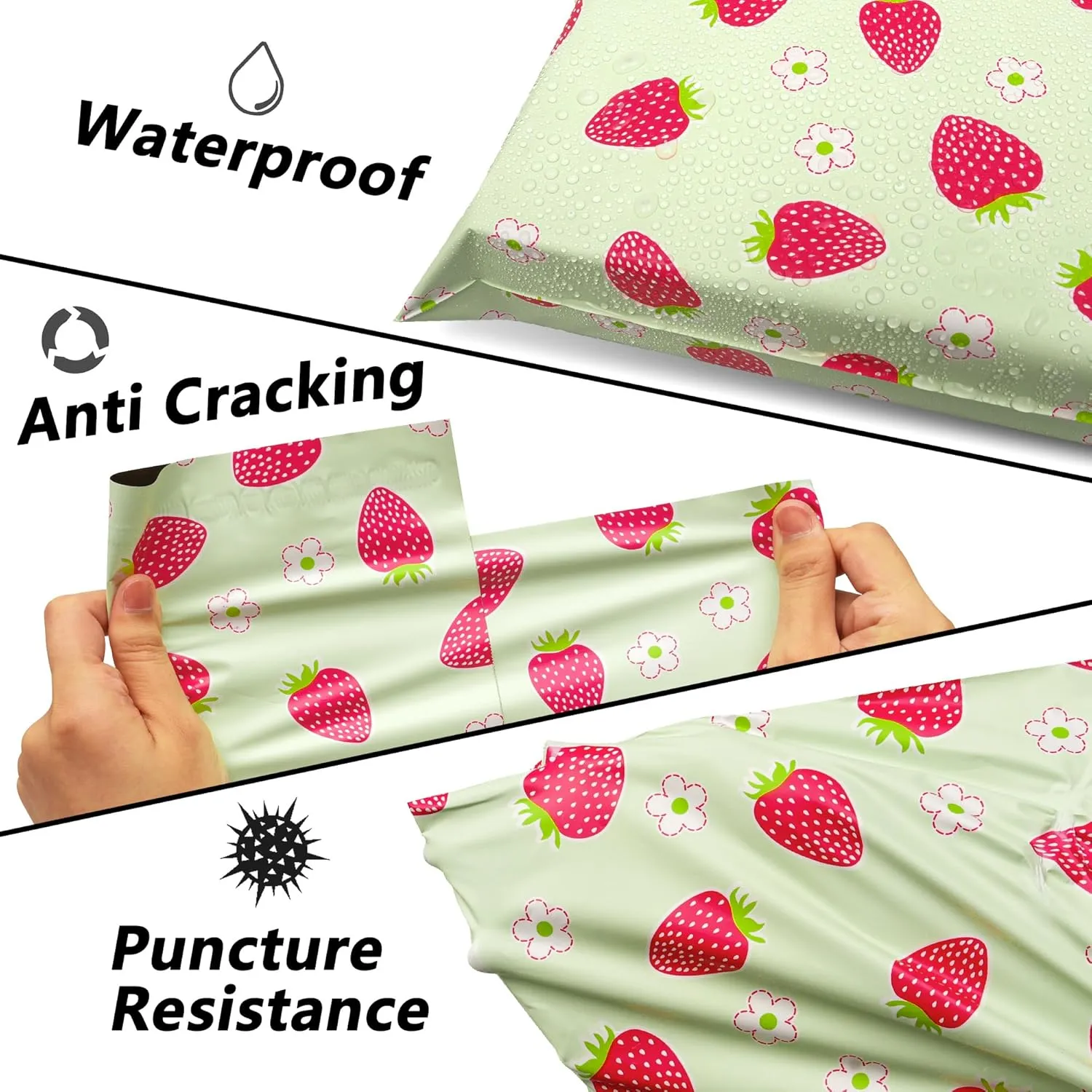 Poly Mailers 10x13 Inch 100 Pcs - Strawberries printed Shipping Bags, 2.4mil Thickness, Waterproof and Tear Resistant Mailing Envelopes, Self-Sealing Packaging Bags for Small Business