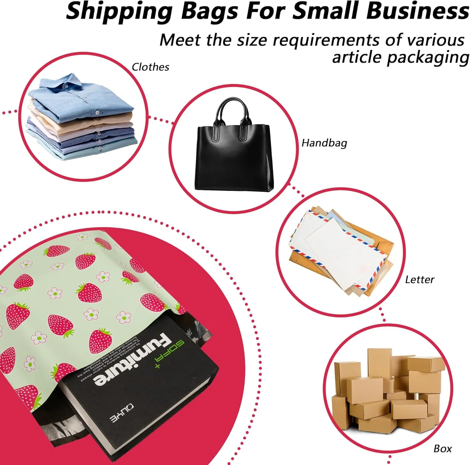 Poly Mailers 10x13 Inch 100 Pcs - Strawberries printed Shipping Bags, 2.4mil Thickness, Waterproof and Tear Resistant Mailing Envelopes, Self-Sealing Packaging Bags for Small Business