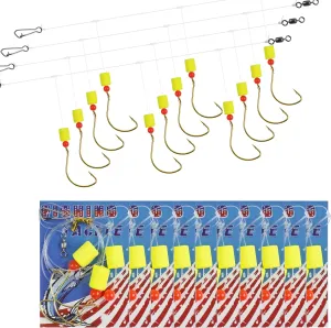 Pompano Rigs Saltwater Surf Fishing Rigs, 10 Pack Pre-Rigged Pompano Rigs Triple Drop Rigs Fishing Leader Rigs with Snell Floats Circle Hooks Offshore Surf Fishing Tackle