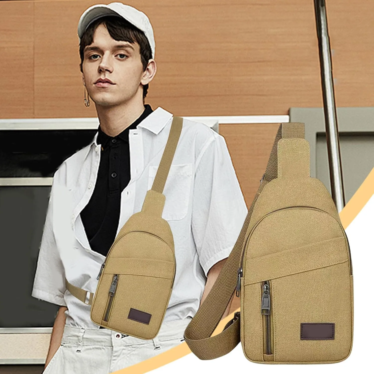 Portable Outdoor Canvas Chest Bag Crossbody Bags for Women, Multipurpose Thickened Zipper Shoulder Bag for Travel Use