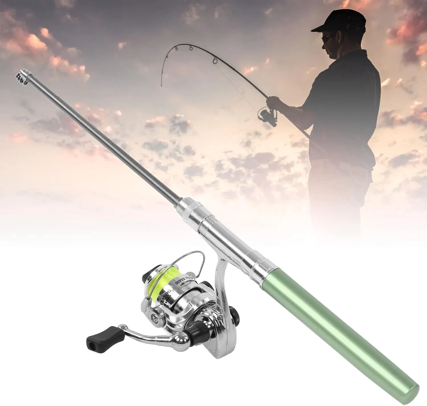Portable Pen Shape Fishing Rod, Mini Pocket Collapsible Fishing Pole Kit Spinning Fishing Gear Organizer Pole Telescopic Fishing Rod