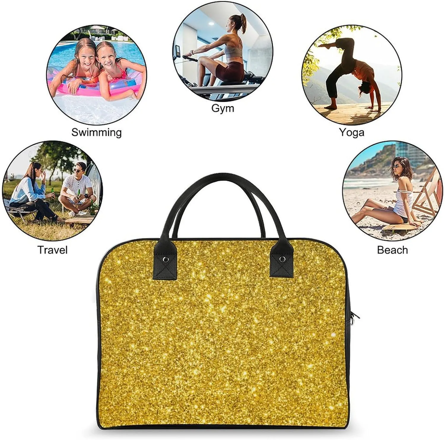 Portable Travel Bag, Oversized Weekender Bag, Large Carry On Bag, Sports Gym Dance Soft Bag For Women And Men Compatible with Beautiful Gold Bling Glitter Sparkles Pattern