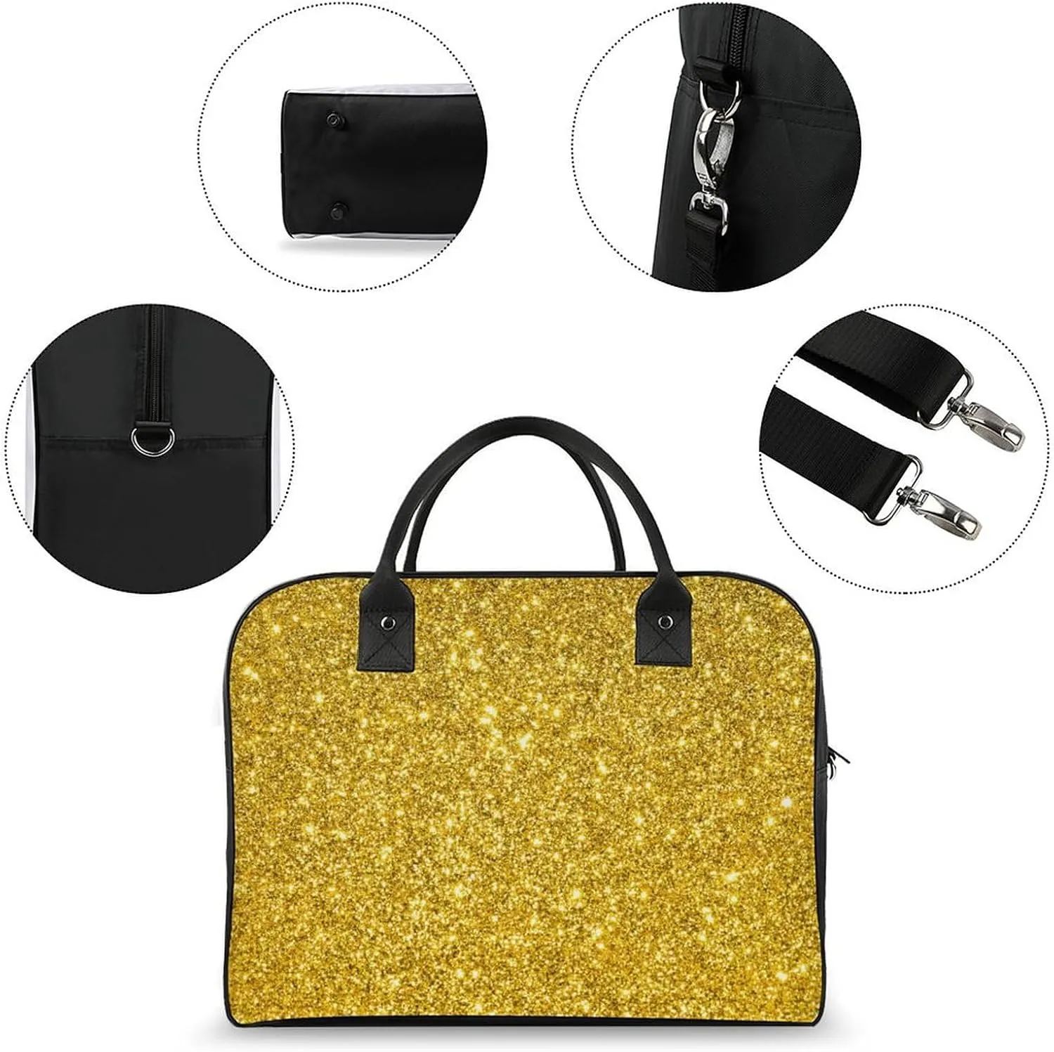 Portable Travel Bag, Oversized Weekender Bag, Large Carry On Bag, Sports Gym Dance Soft Bag For Women And Men Compatible with Beautiful Gold Bling Glitter Sparkles Pattern