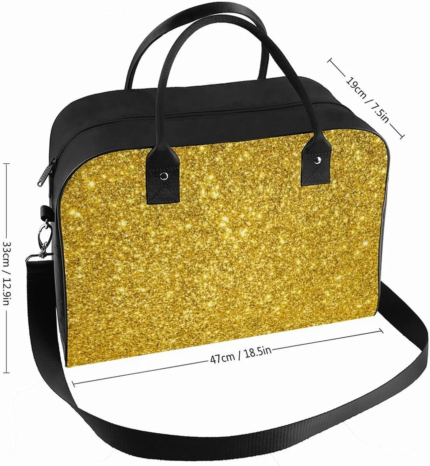 Portable Travel Bag, Oversized Weekender Bag, Large Carry On Bag, Sports Gym Dance Soft Bag For Women And Men Compatible with Beautiful Gold Bling Glitter Sparkles Pattern