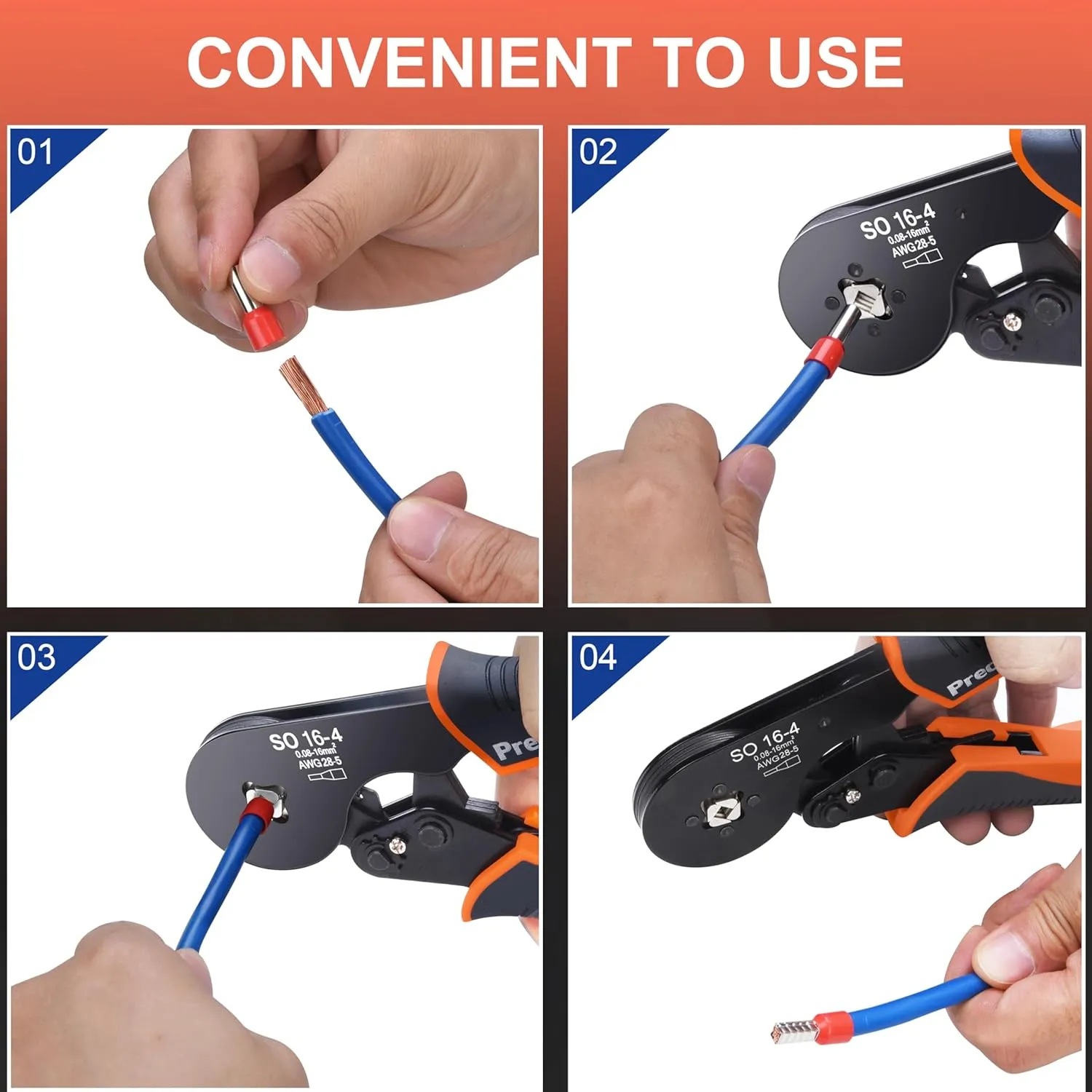 Preciva Ferrule Crimping Tool Kit, Square Crimping Tools, Ratchet Jaw Wire Crimping Pliers for AWG 28-5 with 1200 PCS Terminal Connector Sleeves