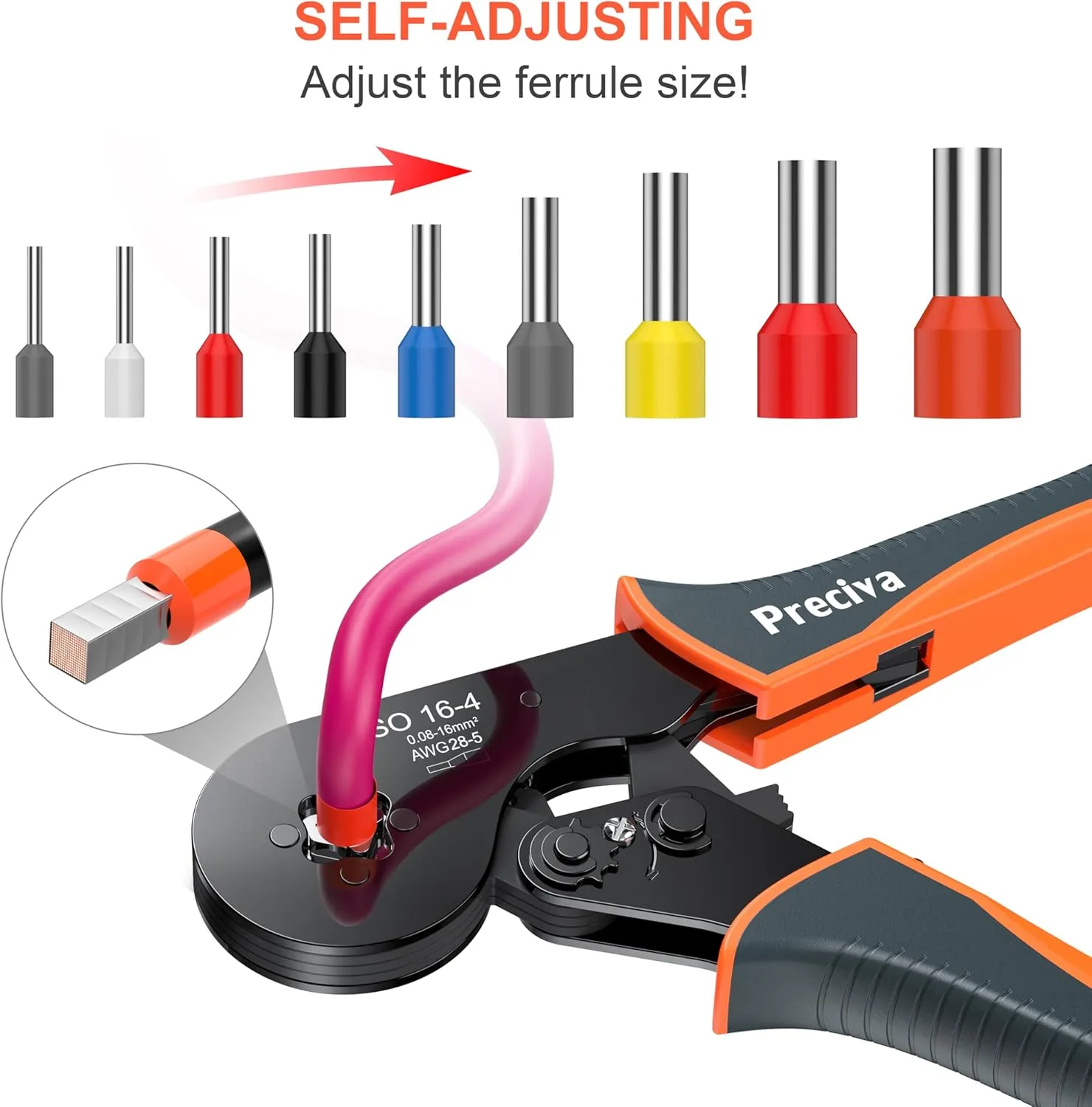 Preciva Ferrule Crimping Tool Kit, Square Crimping Tools, Ratchet Jaw Wire Crimping Pliers for AWG 28-5 with 1200 PCS Terminal Connector Sleeves