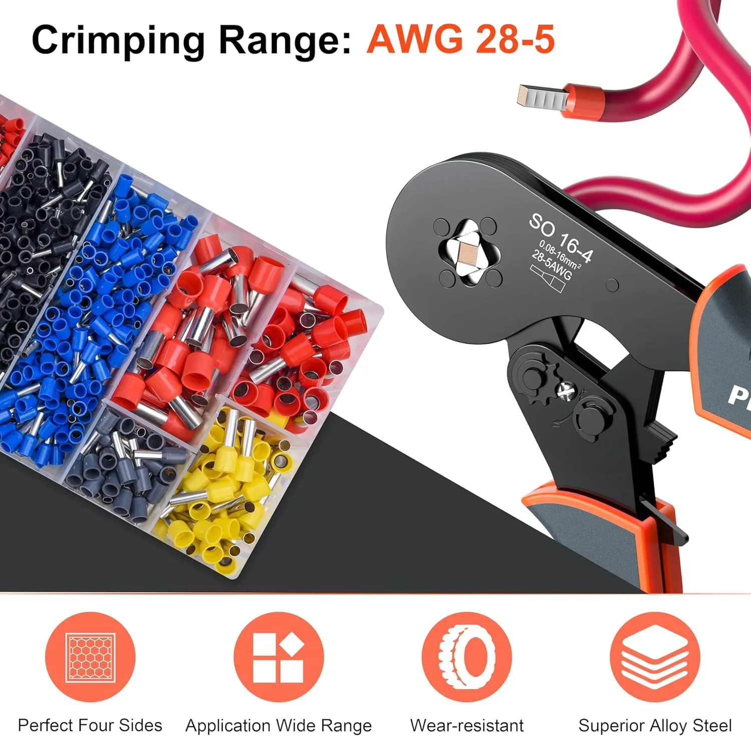 Preciva Ferrule Crimping Tool Kit, Square Crimping Tools, Ratchet Jaw Wire Crimping Pliers for AWG 28-5 with 1200 PCS Terminal Connector Sleeves