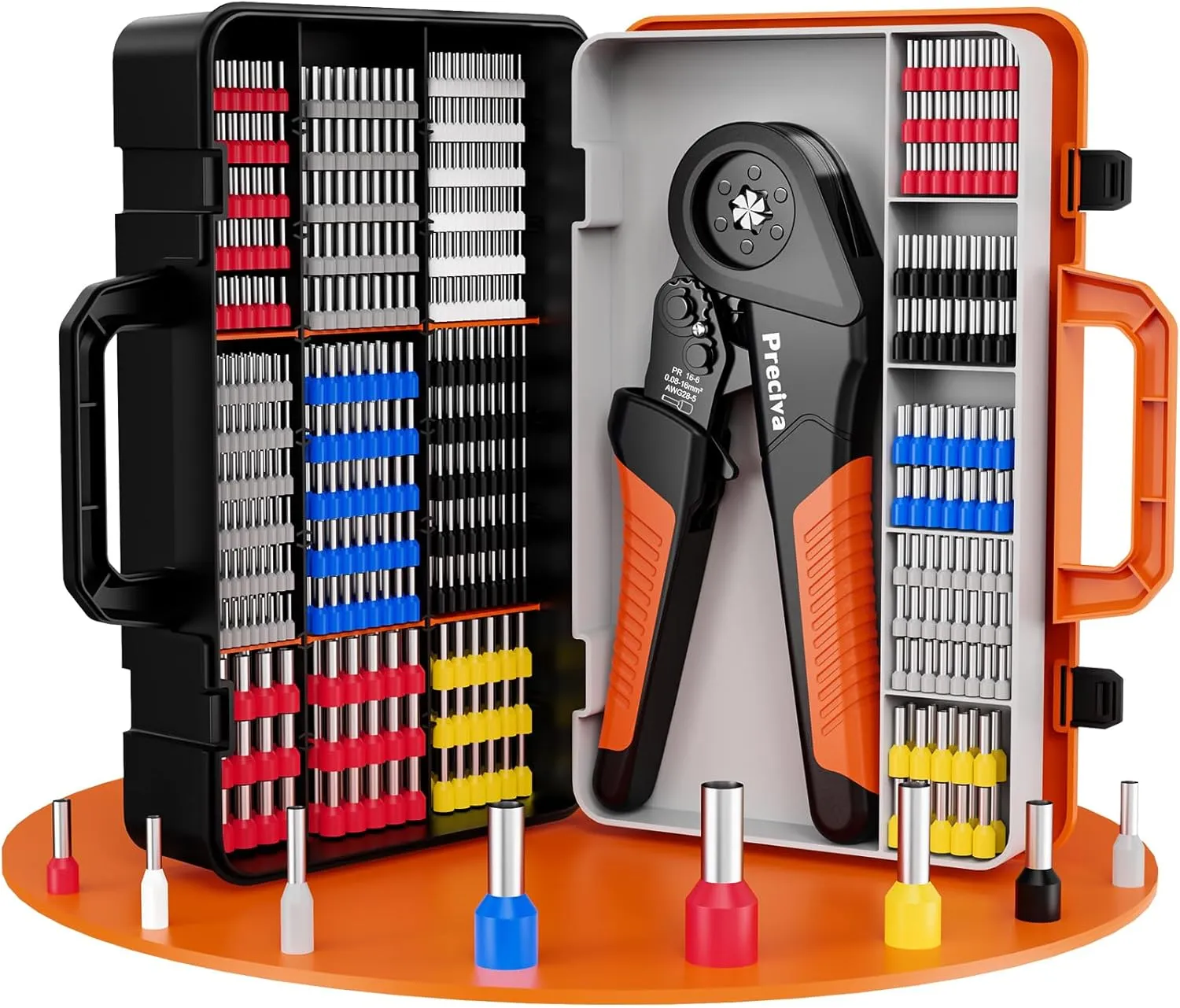 Preciva Ferrule Crimping Tool Kit with 1500PCS Wire Connectors, Hexagonal Crimping Pliers for AWG 28-5 Crimper Adjustable Ratcheting Wire Crimping Tool