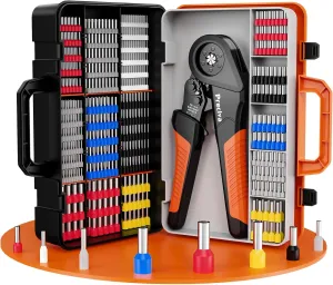 Preciva Ferrule Crimping Tool Kit with 1500PCS Wire Connectors, Hexagonal Crimping Pliers for AWG 28-5 Crimper Adjustable Ratcheting Wire Crimping Tool