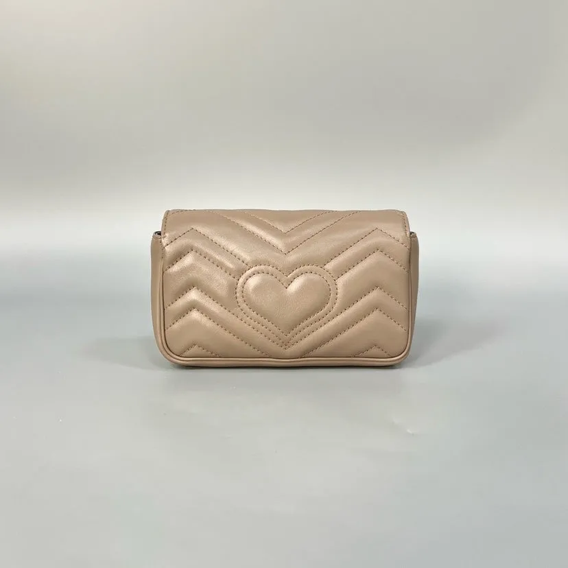 Preloved Gucci Marmont Super Mini Crossbody Bag in Beige Leather XJ10939