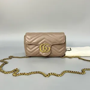 Preloved Gucci Marmont Super Mini Crossbody Bag in Beige Leather XJ10939