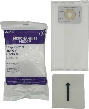 Premium Replacement Bags for Intervac Y08 Fits Models H, F, RM, GH, and GF - Contains 5 Cloth Bags, Aftermarket Replacement for Y08-5