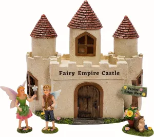 PRETMANNS Fairy Garden House Kit – Complete with Accessories, House 9” High with Door That Opens - Prince & Princess Fairies for Outdoor Gardens – 4 Pieces