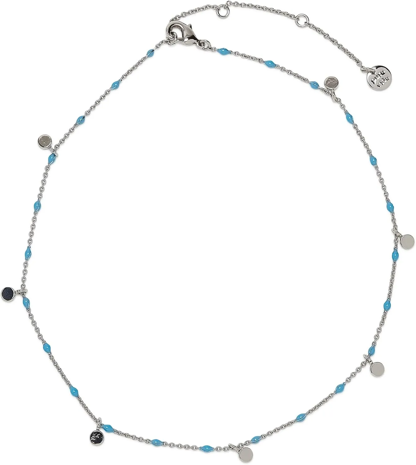 Pura Vida 14" Silver Mini Coin Beaded Choker Necklace - Statement Necklace with Turquoise Enamel Beads - Silver Necklace for Women, Necklaces, Boho Jewelry for Women - 3" Extender