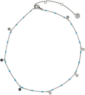 Pura Vida 14" Silver Mini Coin Beaded Choker Necklace - Statement Necklace with Turquoise Enamel Beads - Silver Necklace for Women, Necklaces, Boho Jewelry for Women - 3" Extender