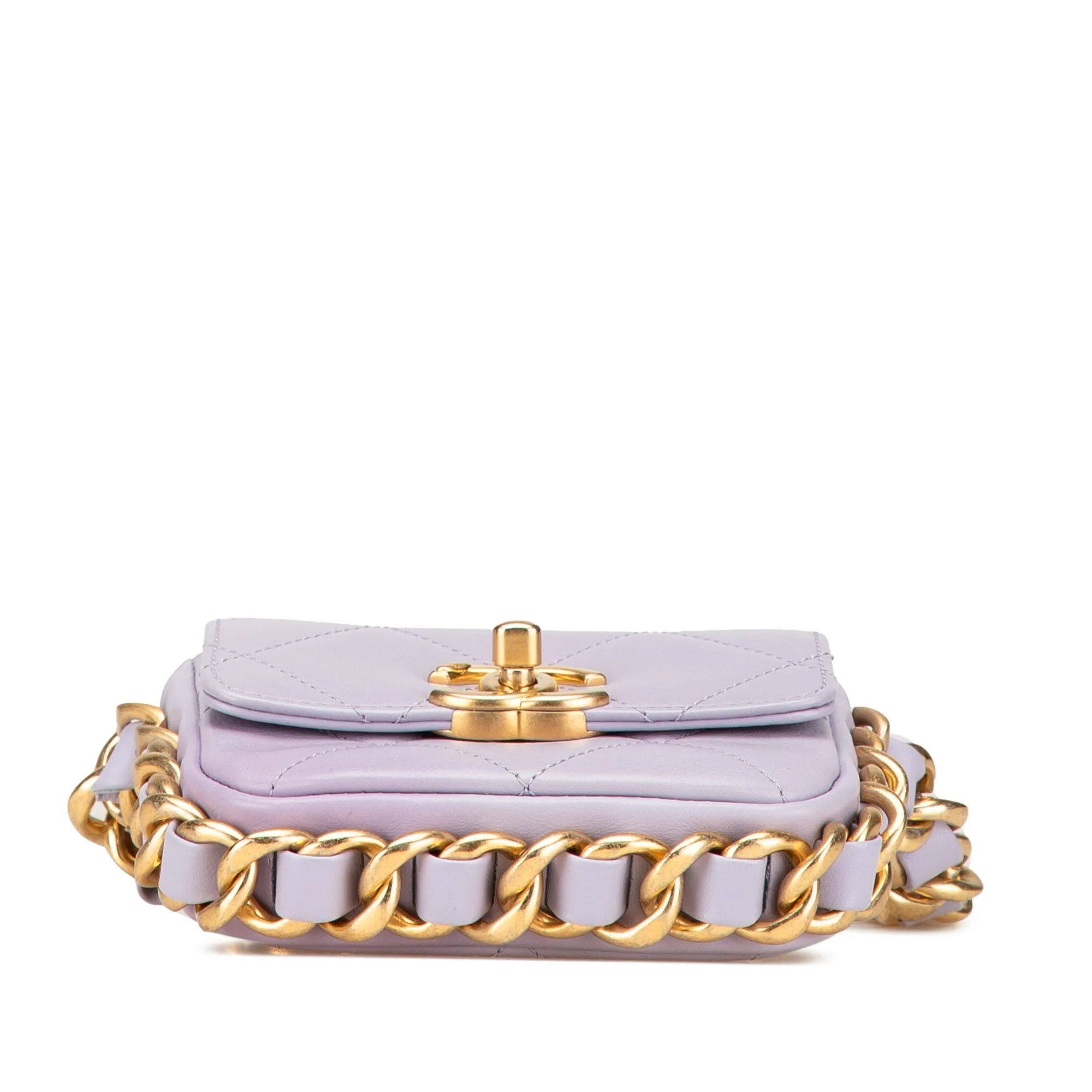 Purple Chanel Mini Quilted Calfskin Framing Chain Flap Crossbody Bag