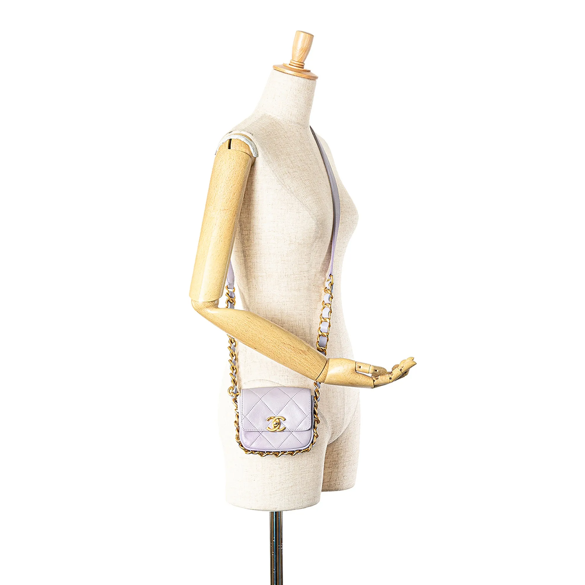 Purple Chanel Mini Quilted Calfskin Framing Chain Flap Crossbody Bag