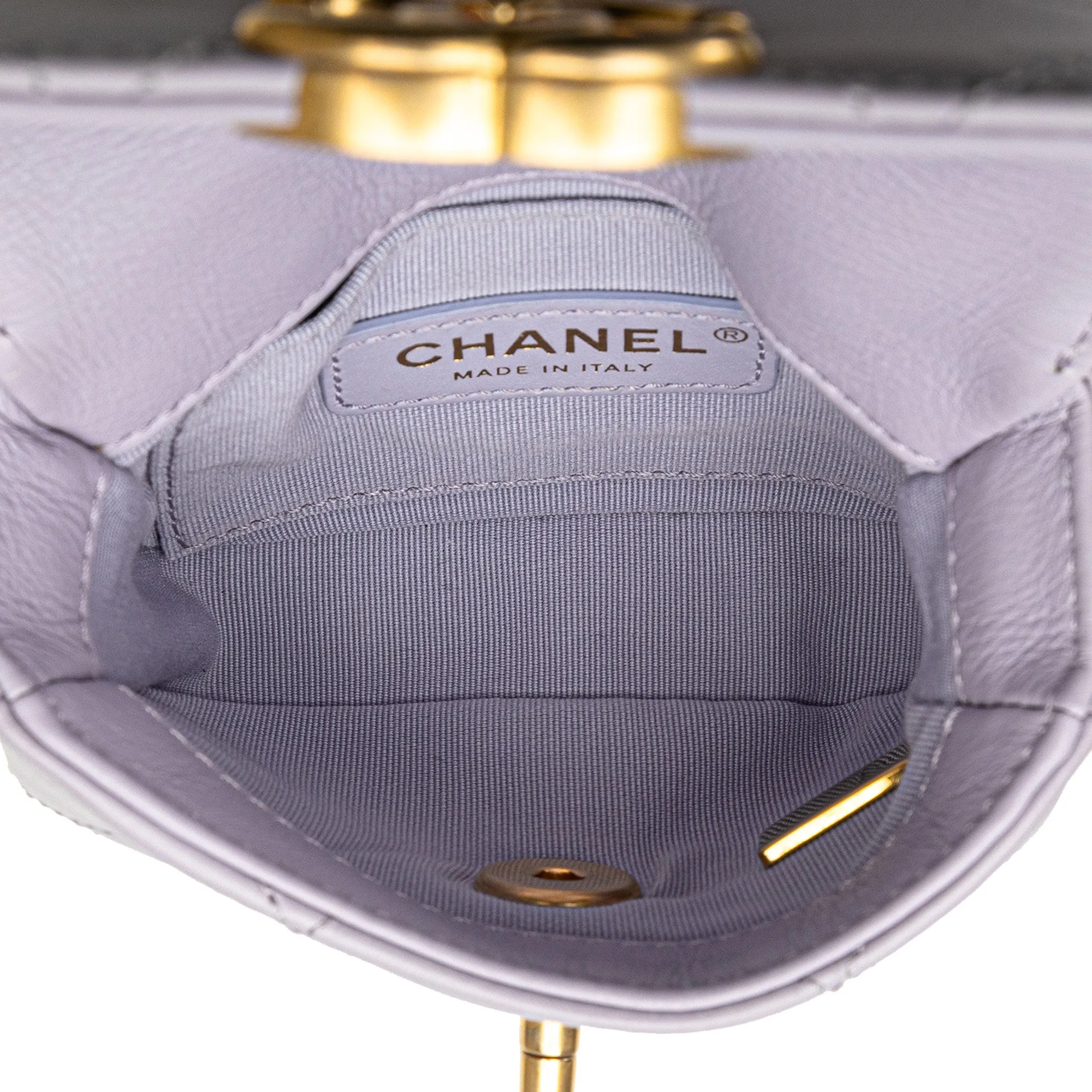 Purple Chanel Mini Quilted Calfskin Framing Chain Flap Crossbody Bag
