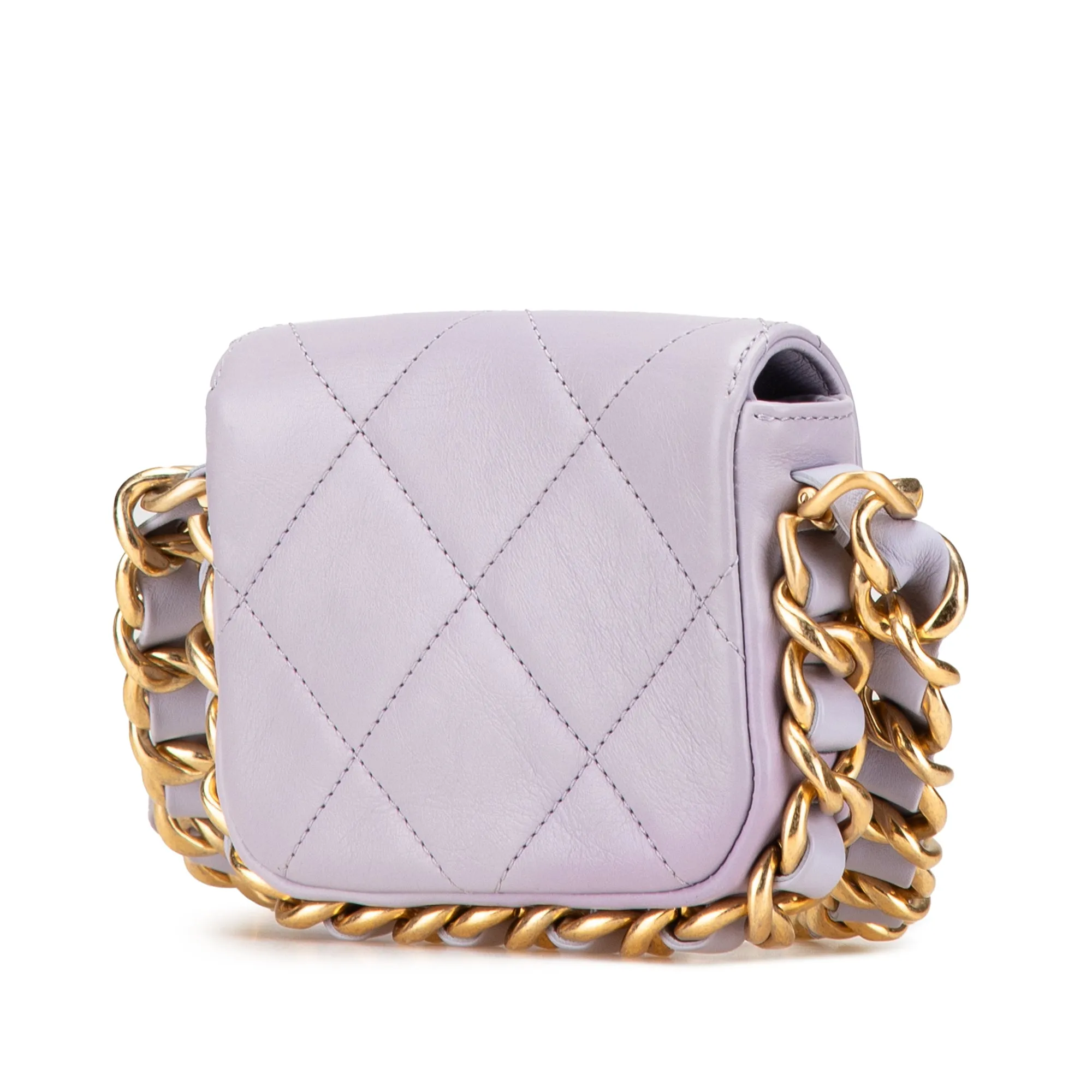 Purple Chanel Mini Quilted Calfskin Framing Chain Flap Crossbody Bag