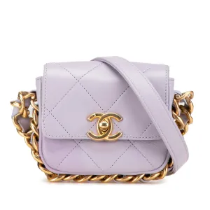 Purple Chanel Mini Quilted Calfskin Framing Chain Flap Crossbody Bag