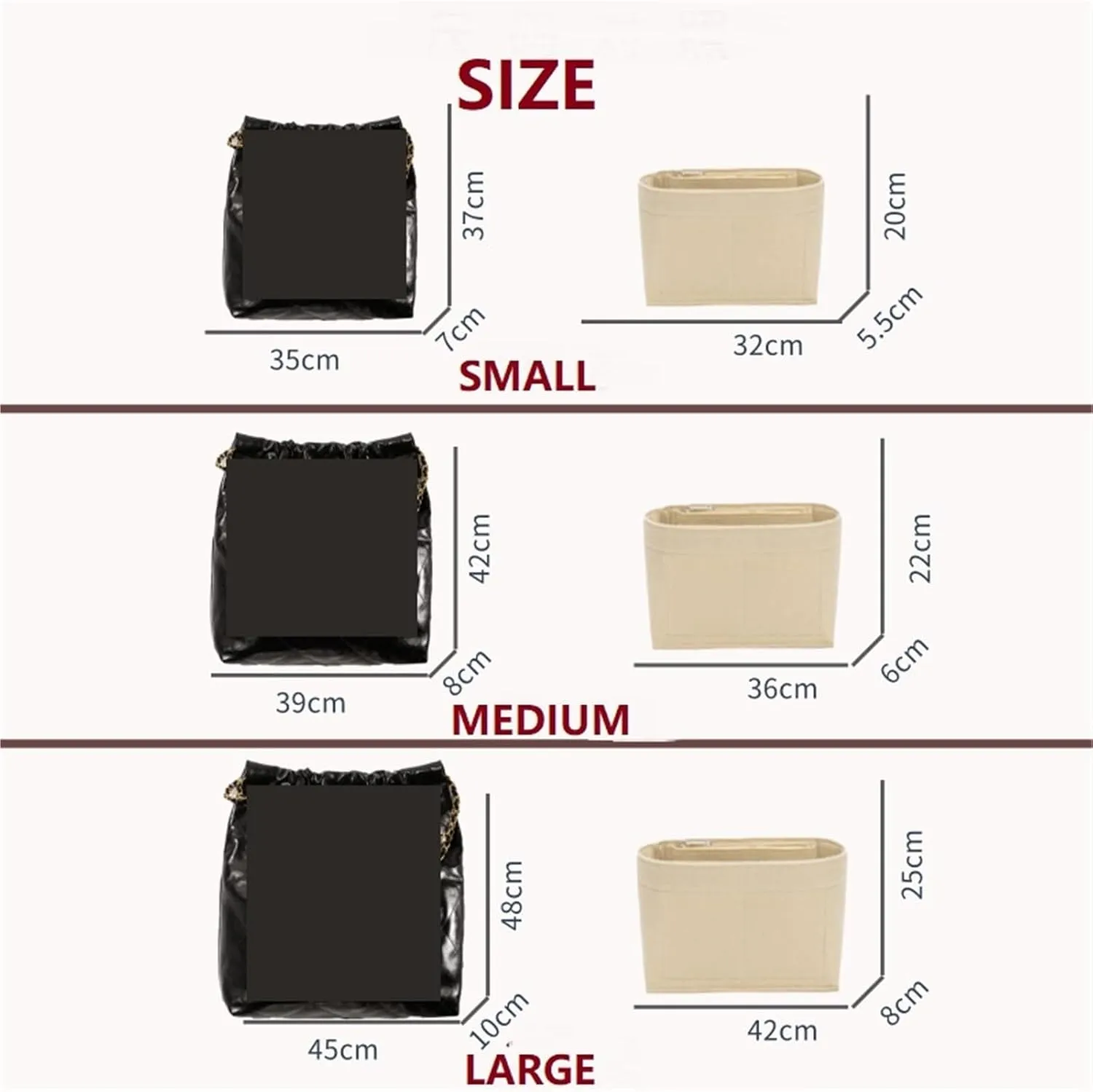 Purse Organizer Insert Bag Organizer Insert For Handbag Organiser Divider Shaper Protector Compartment Inner Lining(Coffee simple,Samll)