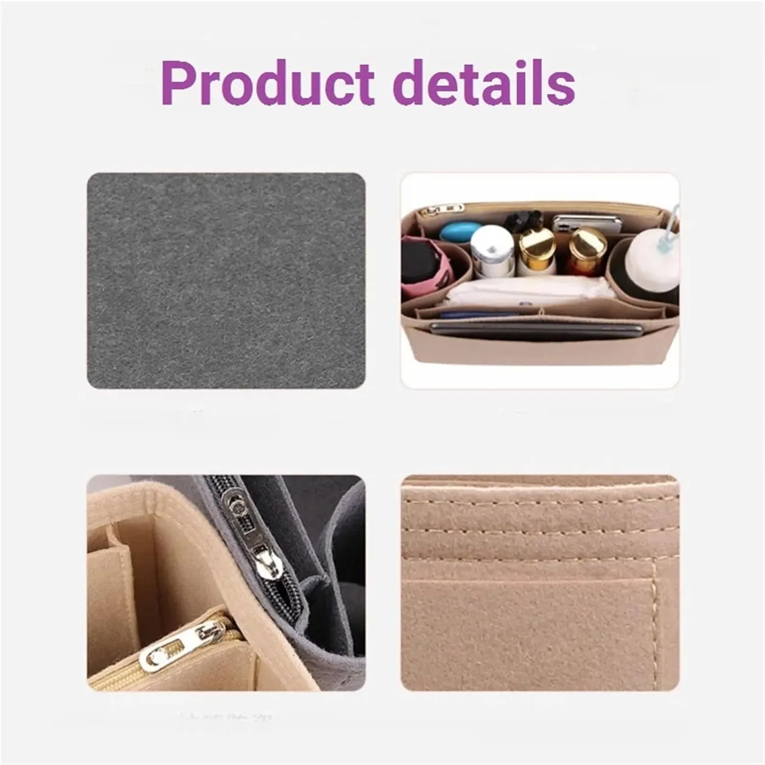 Purse Organizer Insert Bag Organizer Insert For Handbag Organiser Divider Shaper Protector Compartment Inner Lining(Coffee simple,Samll)