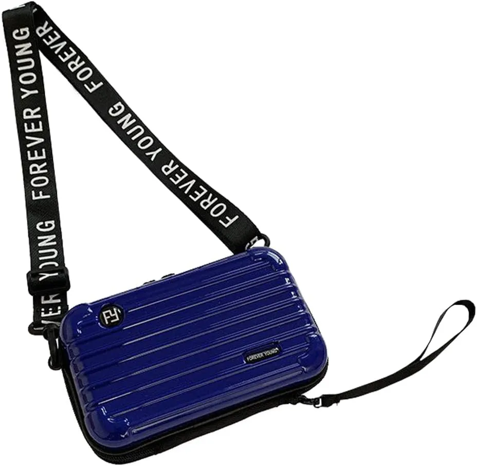 PVC Hard Shell Travel Multi-Function Luggage,Women's Portable Toiletry And Makeup Bag,Strap Storage Crossbody Bag (Blue)