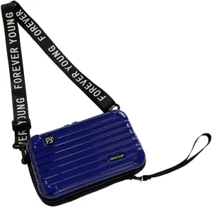 PVC Hard Shell Travel Multi-Function Luggage,Women's Portable Toiletry And Makeup Bag,Strap Storage Crossbody Bag (Blue)