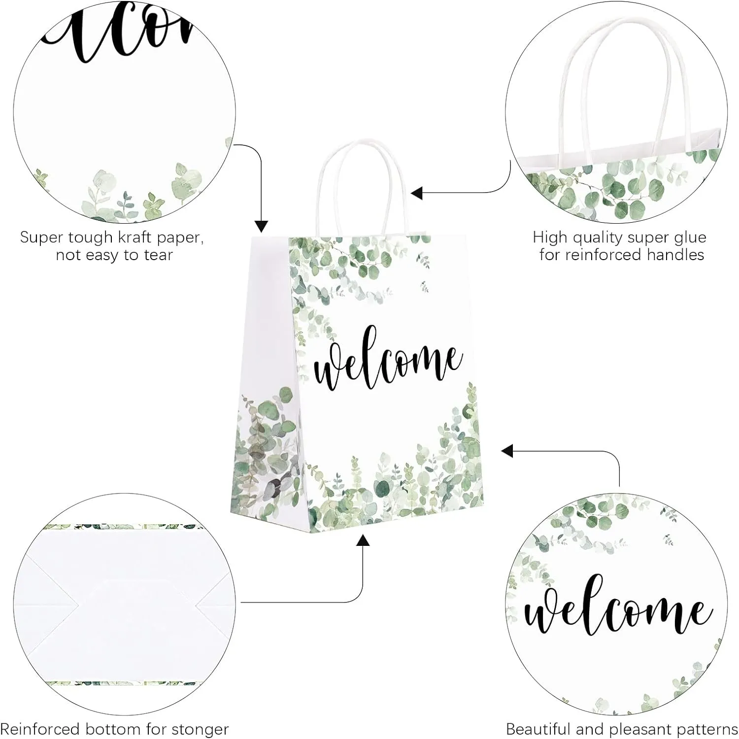 QIELSER 25 pcs Welcome Bags for Wedding Guests Bulk, White Welcome Gift Bags with Handles Shopping paper Bags Good for Wedding, Birthday Party Supplies, Craft, Packaging, Retail