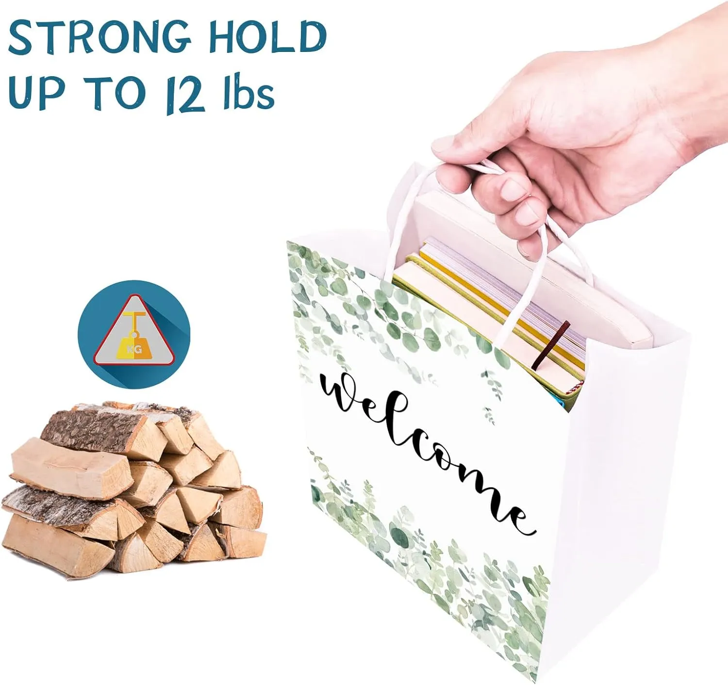 QIELSER 25 pcs Welcome Bags for Wedding Guests Bulk, White Welcome Gift Bags with Handles Shopping paper Bags Good for Wedding, Birthday Party Supplies, Craft, Packaging, Retail